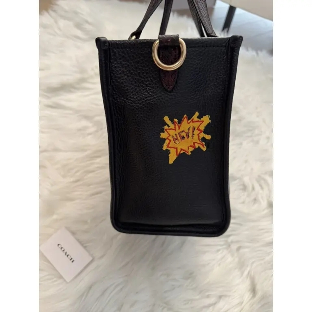 NWOT COACH Black Leather Tote with Dino Motif and Pink Snake-Print Strap - Picture 4 of 10